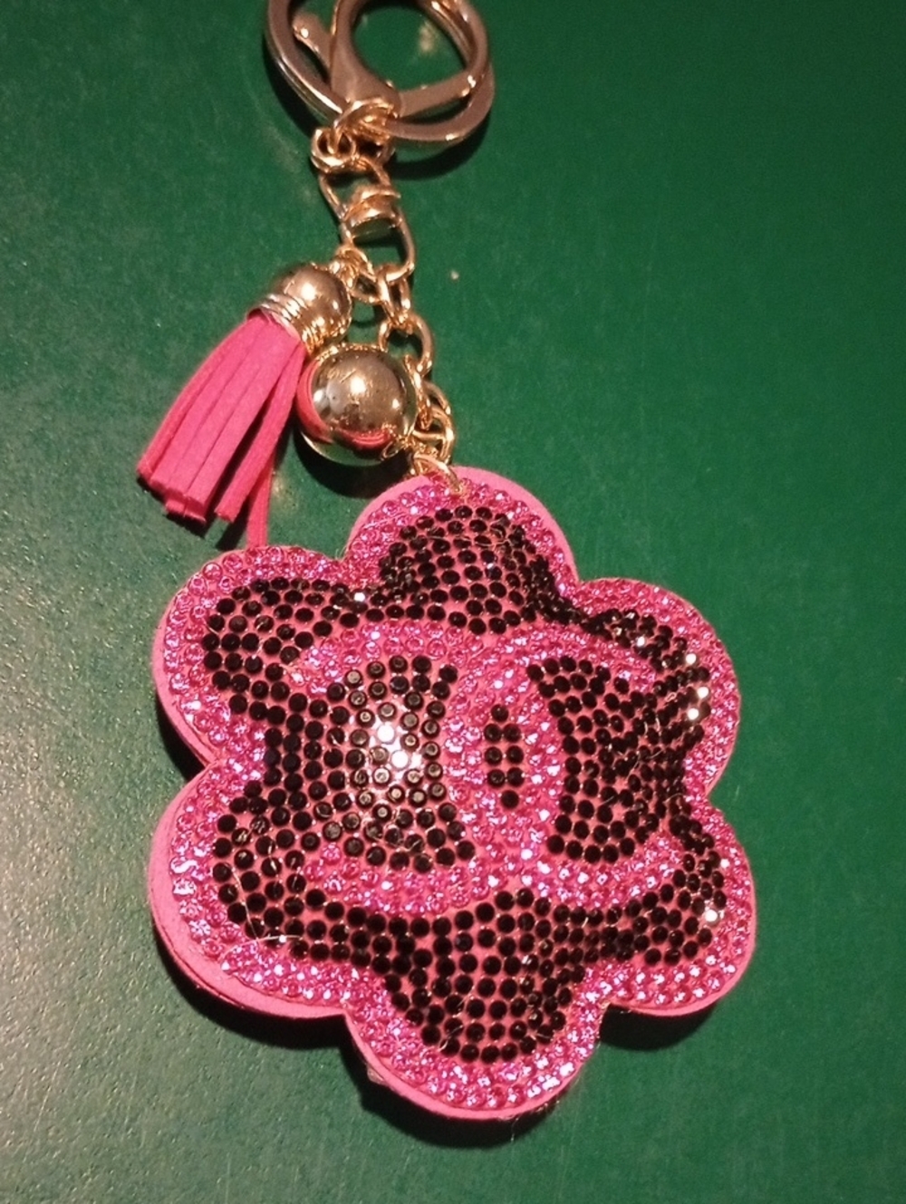 Pink Rhinestone Flower Keychain with Tassel
